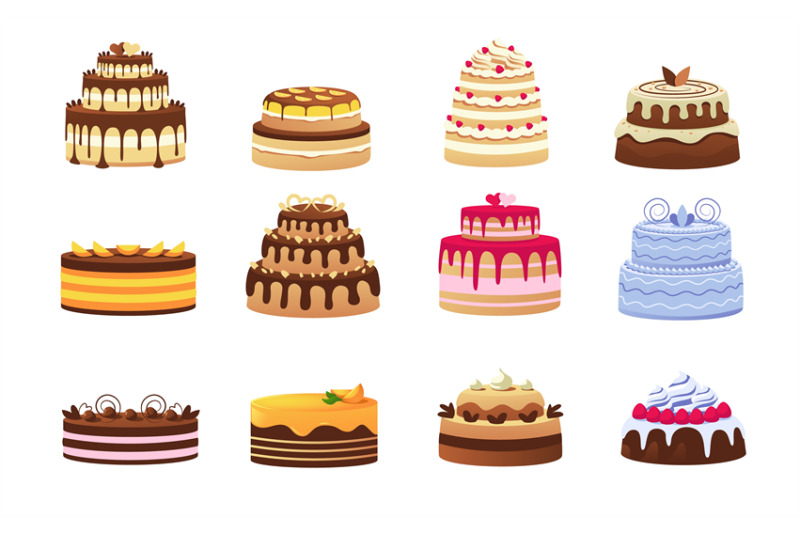 wedding-cakes-cartoon-sweet-celebration-dessert-colorful-various-pas