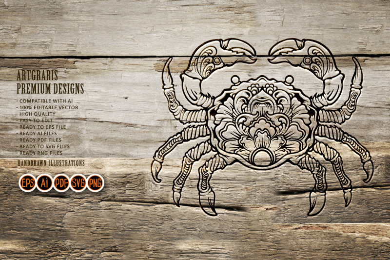 silhouette-vintage-ornament-sea-crab-svg-illustrations