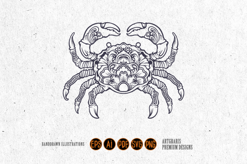 silhouette-vintage-ornament-sea-crab-svg-illustrations