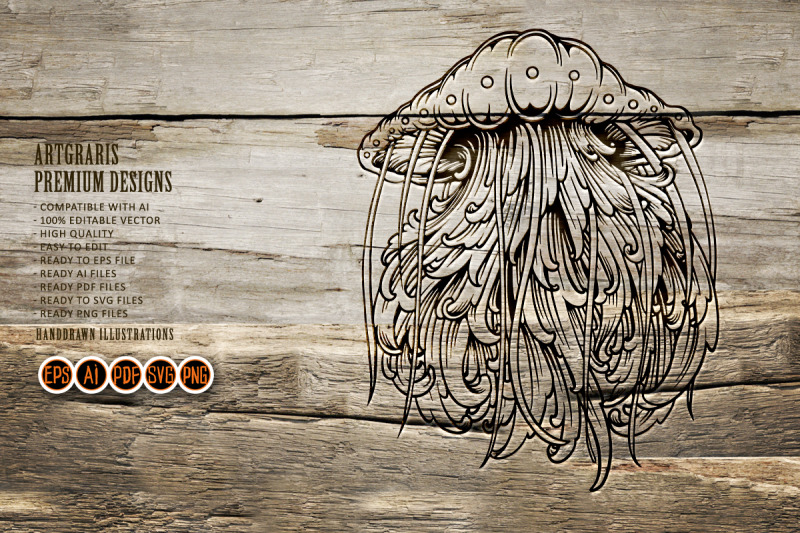 monochrome-jellyfish-classic-ornaments-illustrations