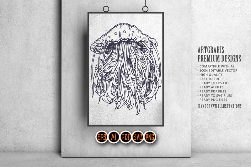 monochrome-jellyfish-classic-ornaments-illustrations