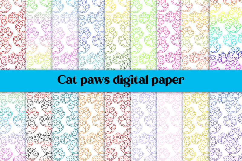 cat-paws-white-digital-paper-bundle-animal-digital-paper