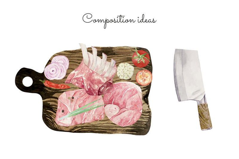 watercolor-raw-meat-clipart-fresh-meat-slice-illustration