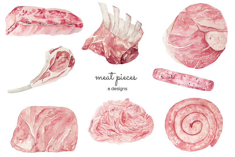 watercolor-raw-meat-clipart-fresh-meat-slice-illustration