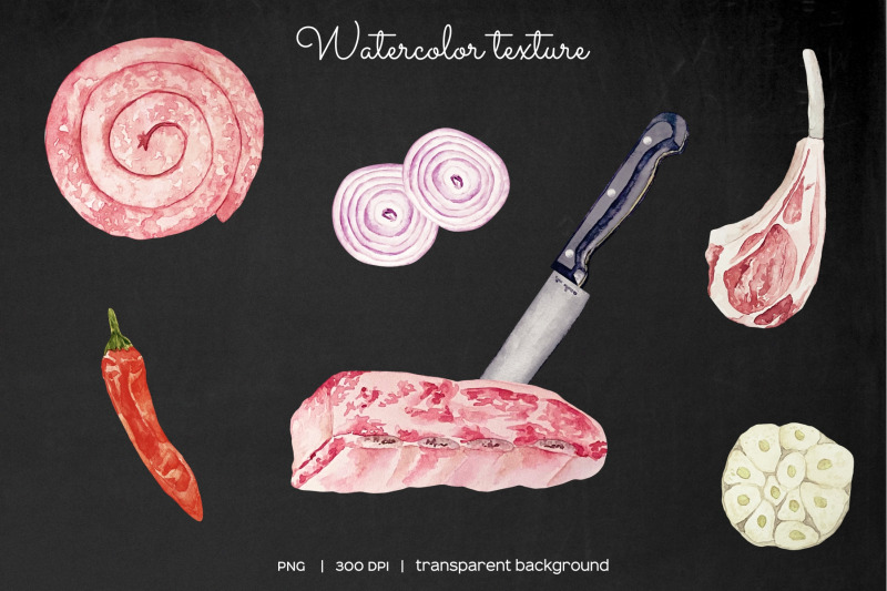 watercolor-raw-meat-clipart-fresh-meat-slice-illustration