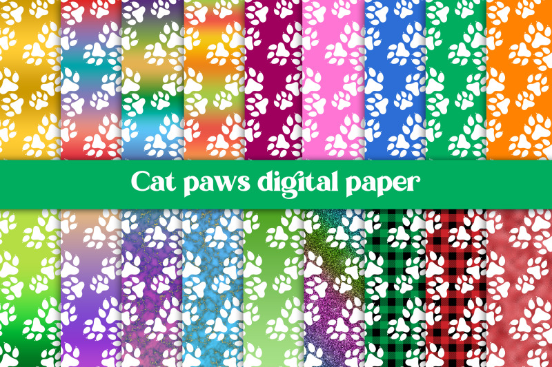 white-cat-paws-digital-paper-animal-digital-paper