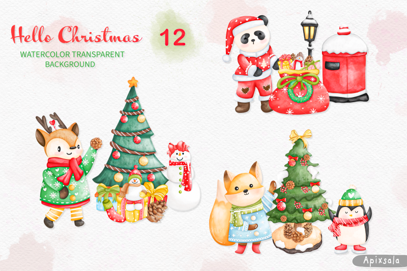 watercolor-hello-christmas-animal-clipart-winter-animal-ready-to-use