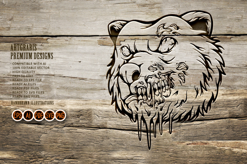 scary-grizzly-bear-head-silhouette-horror-illustrations
