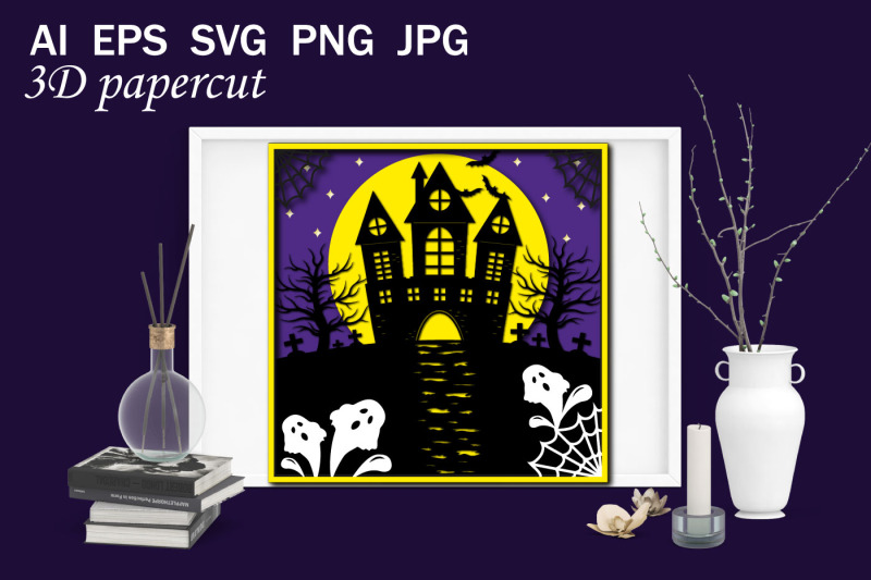 castle-with-ghosts-papercut-3d-cricut-cutting-file