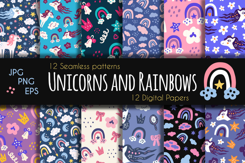 unicorns-and-rainbows-cute-digital-paper-seamless-pattern
