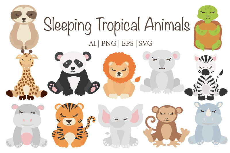 sleeping-tropical-animals-clipart-set