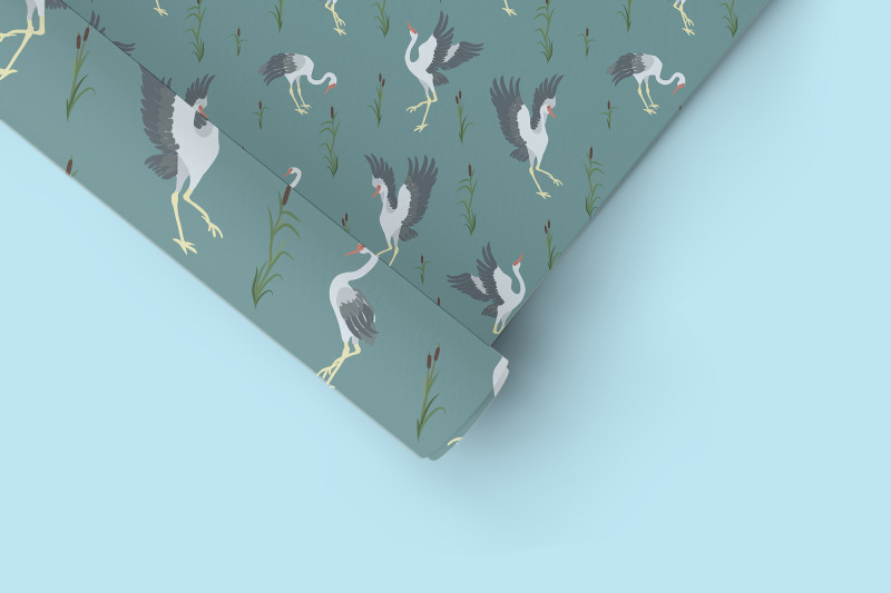 siberian-cranes-seamless-pattern