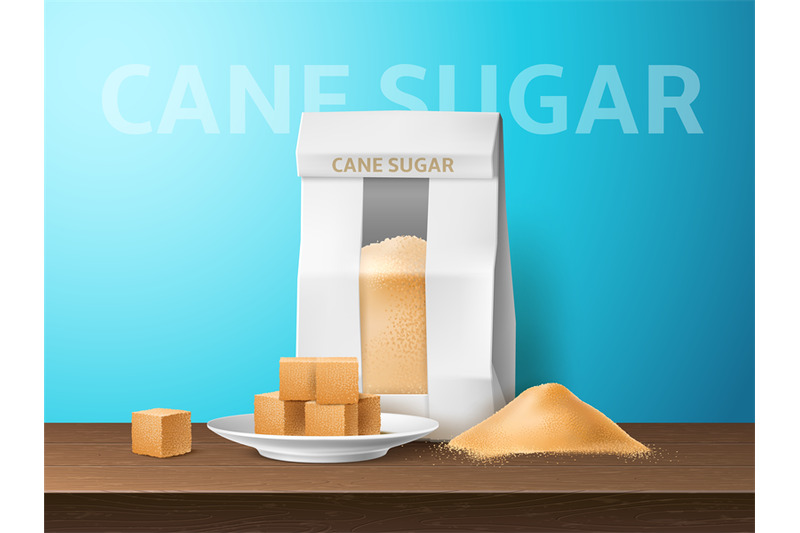 realistic-sugar-poster-cane-brown-sugar-sweet-powder-pile-cubes-and