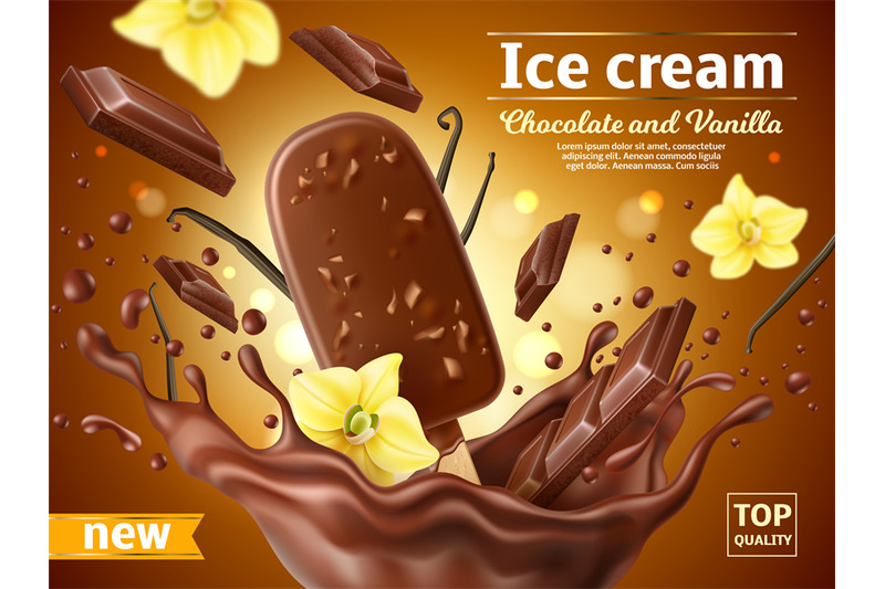 realistic-ice-cream-poster-chocolate-popsicle-with-vanilla-flavor-in