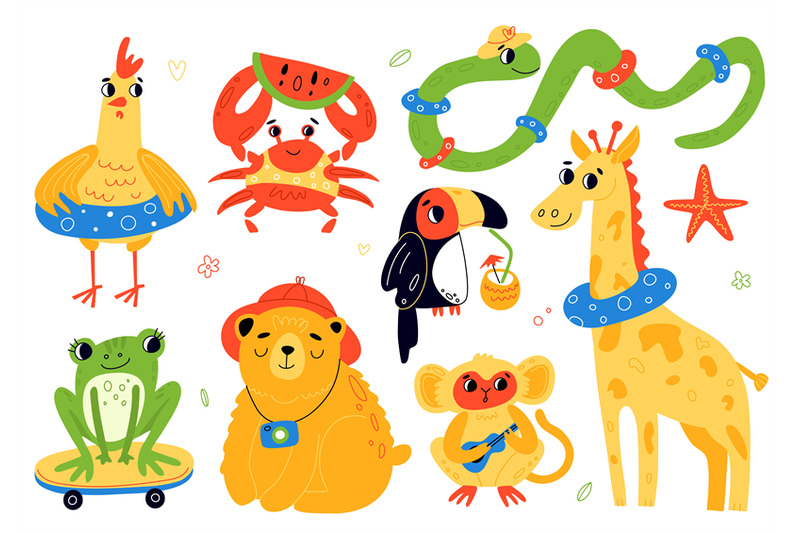 cute-beach-animals-resting-happy-cartoon-characters-cute-funny-frog