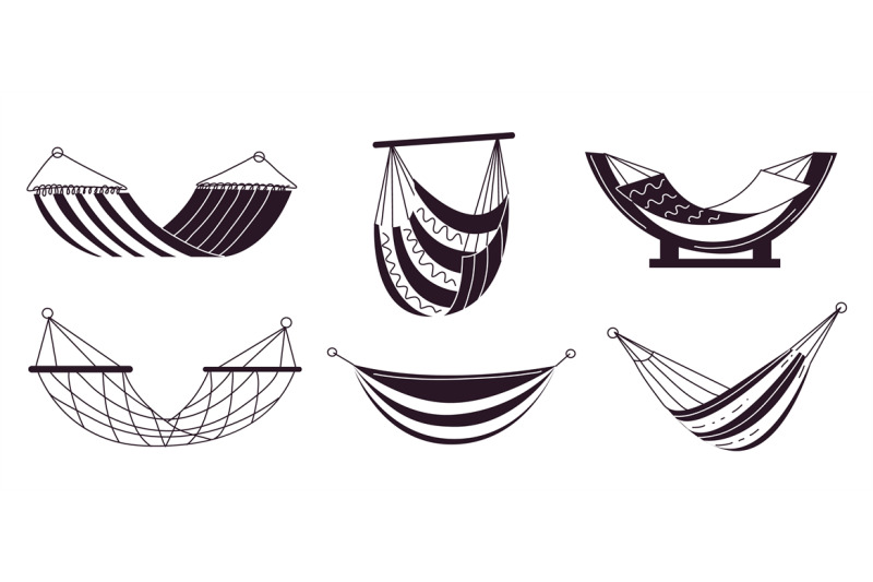 black-hammock-icons-different-types-relax-hanging-couches-monochrome