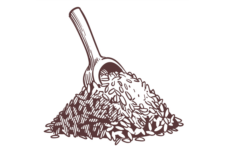 rice-pile-with-wooden-ladle-grain-engraving