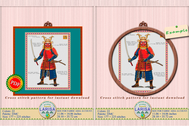 samurai-cross-stitch-pattern-samurai-in-armor-samurai-warrior