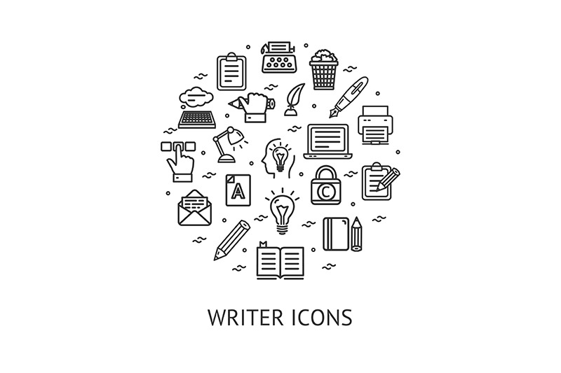 writer-sign-round-design-template-black-thin-line-icon-banner-vector