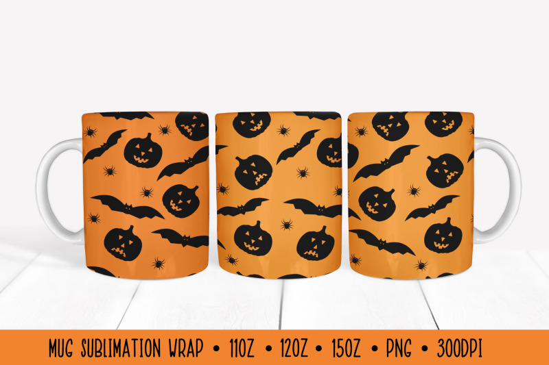 halloween-pumpkins-and-bats-mug-wrap-sublimation-design