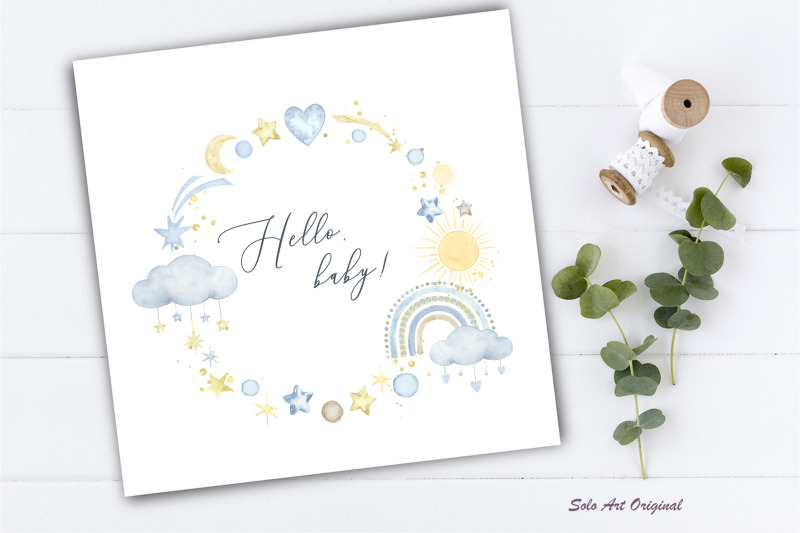 baby-boy-shower-watercolor-frame-with-blue-rainbow-clouds
