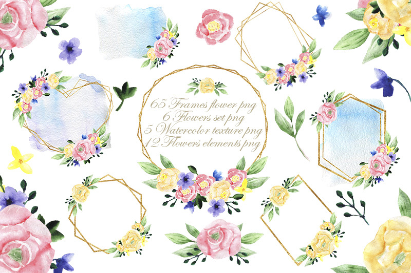 wedding-watercolor-gold-floral-frame-sublimation-flowers