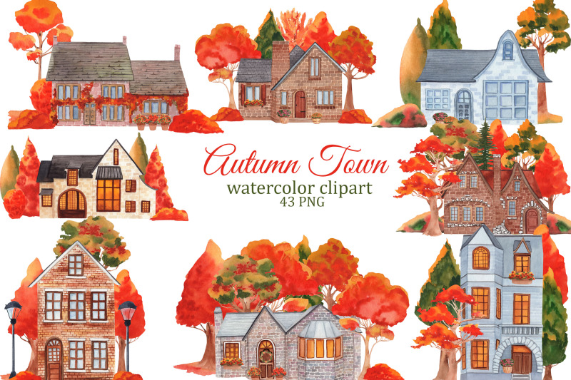 watercolor-autumn-houses-clipart-autumn-town-fall-village