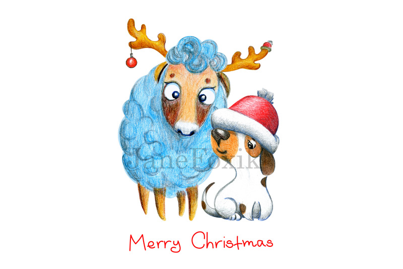merry-christmas-illustration-with-funny-characters-lamb-amp-puppy