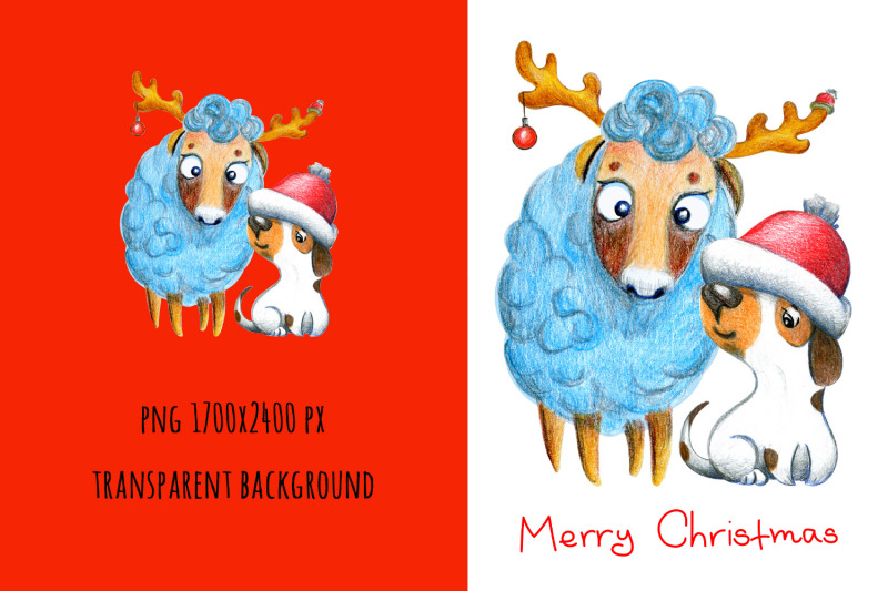 merry-christmas-illustration-with-funny-characters-lamb-amp-puppy