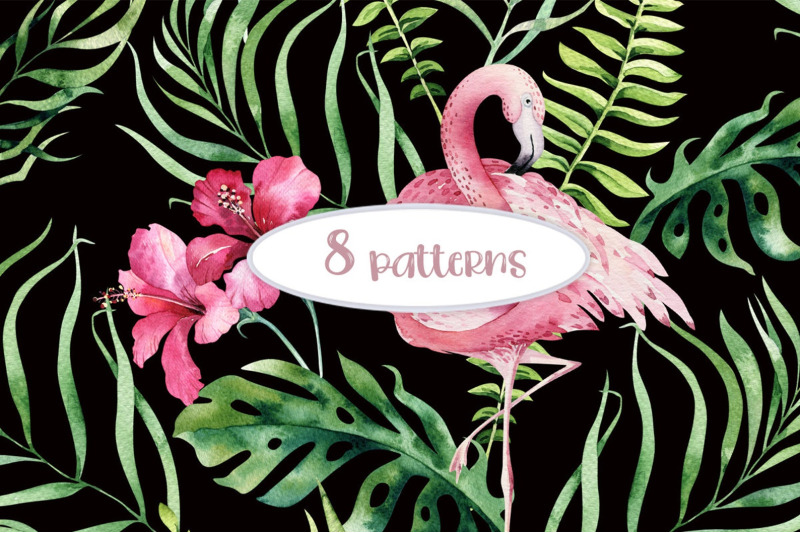 watercolor-flamingo-patterns-digital-tropical-pattern-tropic-flamingo