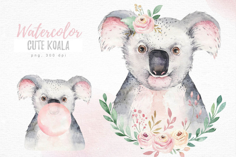 watercolor-digital-baby-kids-nursery-tropical-koala-animals-clipart