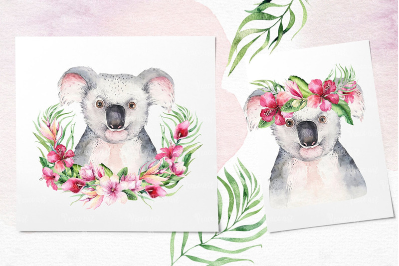 watercolor-digital-baby-kids-nursery-tropical-koala-animals-clipart