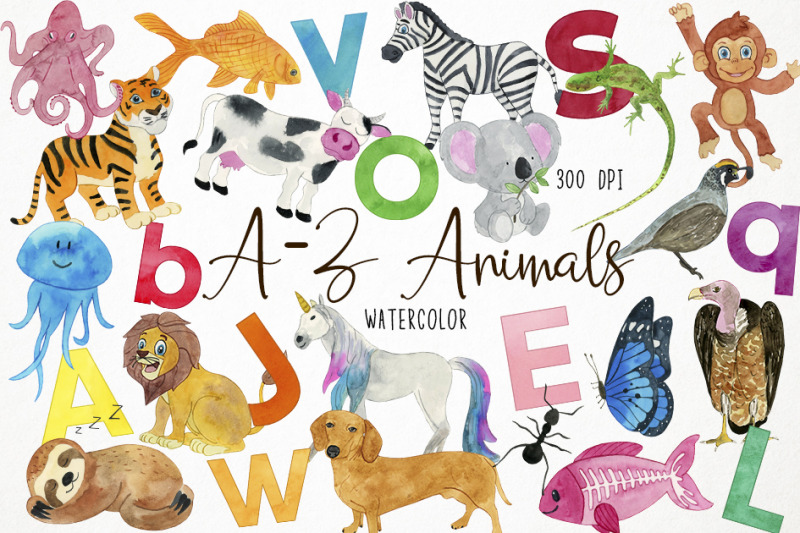 watercolor-animal-alphabet-clipart-animals-a-z-clipart-zoo
