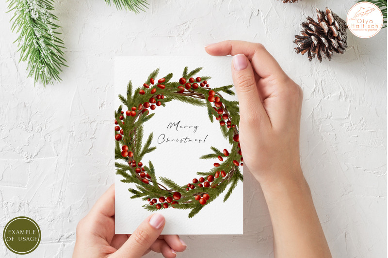 watercolor-christmas-wreath-clipart-fir-branches-winter-frame-png