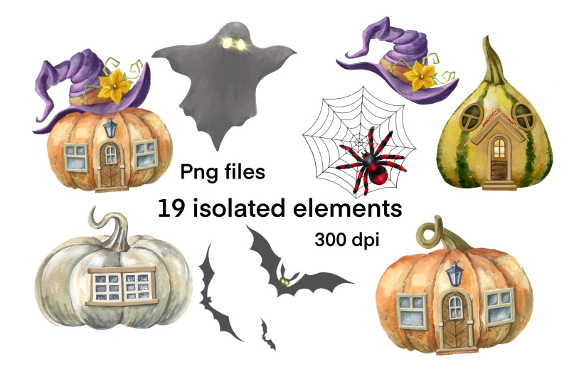 halloween-pumpkins-pumpkin-houses-watercolor-pumpkins
