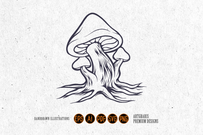 botanical-mushrooms-monochrome-svg-illustrations