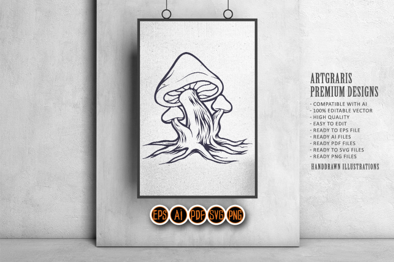 botanical-mushrooms-monochrome-svg-illustrations