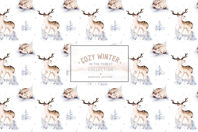 watercolor-christmas-digital-paper-winter-forest-seamless-patterns