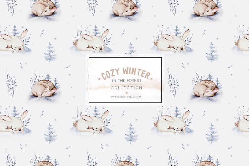 watercolor-christmas-digital-paper-winter-forest-seamless-patterns