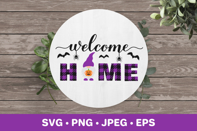 welcome-home-sign-svg-gnome-holding-halloween-pumpkin