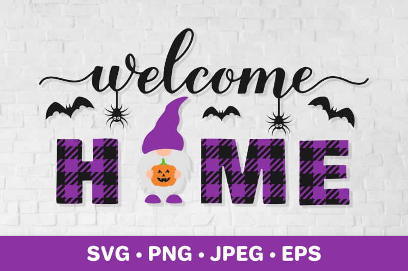 welcome-home-sign-svg-gnome-holding-halloween-pumpkin