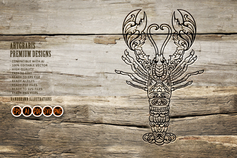 silhouette-lobster-seafood-elegant-ornament-illustrations