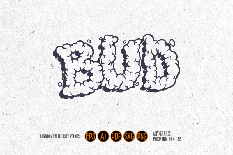 cannabis-bud-lettering-word-monochrome-with-smoke-effect-illustrations