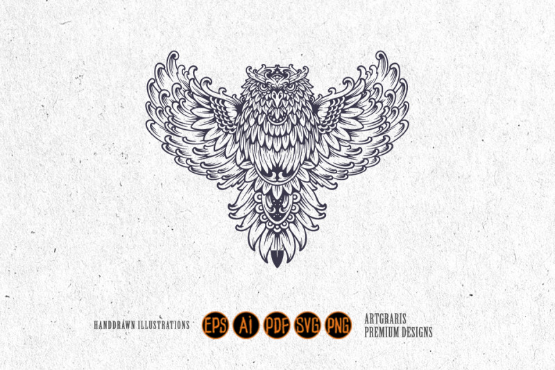 silhouette-flying-owl-ornament-flourish-svg-illustrations