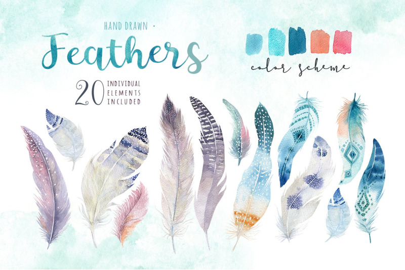 watercolor-feathers-bohemian-clipart-tribe-collection-png