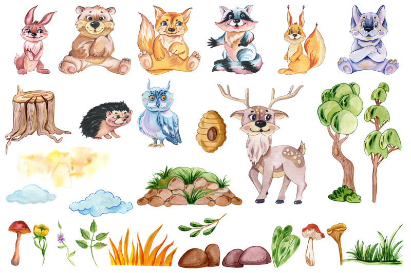 woodland-animals-clipart-forest-cute-baby-animals-clipart