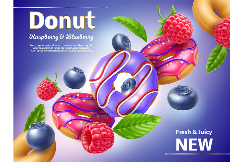 realistic-donuts-poster-sweet-pastries-with-fruit-berry-glaze-flyin