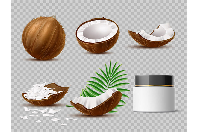 realistic-coconut-blank-butter-packaging-cream-jar-whole-half-and