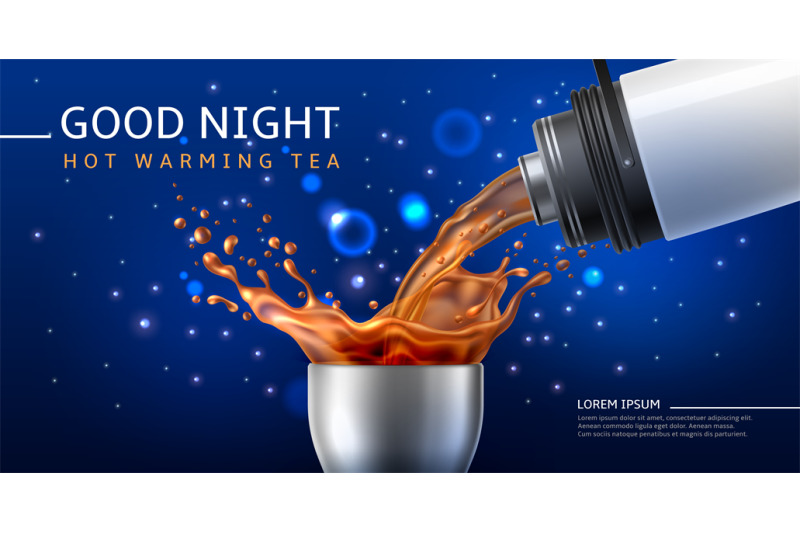 realistic-tea-poster-hot-drink-jet-pouring-from-thermos-into-unscrewi