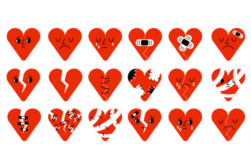 cartoon-sad-broken-hearts-kawaii-characters-red-love-symbols-with-wo